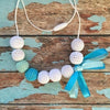 Crochet Bead Nursing Necklace - White/Blues - Teething Necklace - Nature Bubz - Afterpay - Zippay Carry Them Close