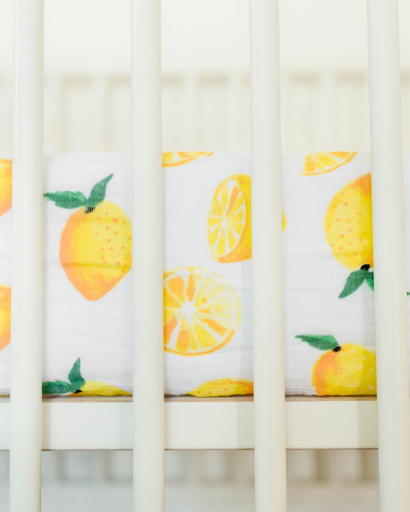 Little Unicorn - Cotton Muslin Cot Sheet - Lemon