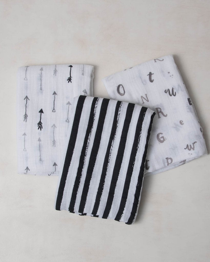 Little Unicorn - Cotton Muslin Baby Swaddle (Set 3) - Black & White