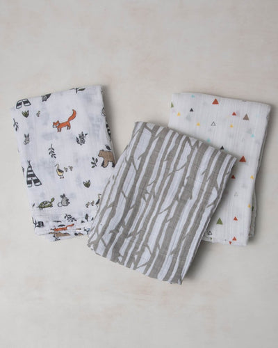 Little Unicorn - Cotton Muslin Baby Swaddle (Set 3) - Forest Friends
