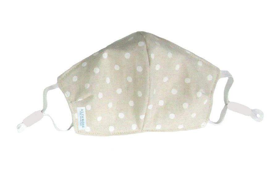 Alimrose - Face Mask - 3 layer Cotton Linen - White Spot (Kids 8-16yrs)