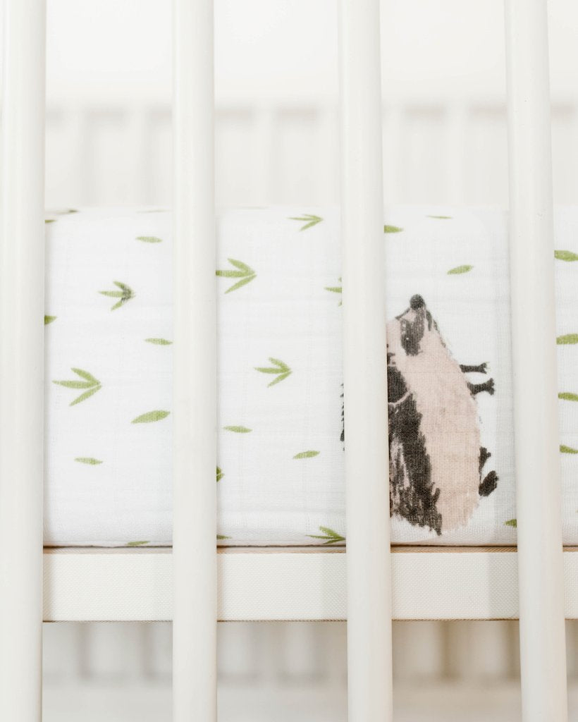Little Unicorn - Cotton Muslin Cot Sheet - Hedgehog