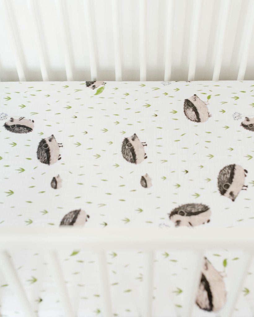 Little Unicorn - Cotton Muslin Cot Sheet - Hedgehog