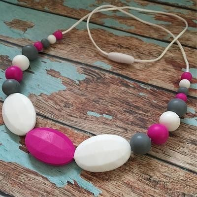 Oval Pink and Grey Necklace - Teething Necklace - Nature Bubz - Afterpay - Zippay Carry Them Close