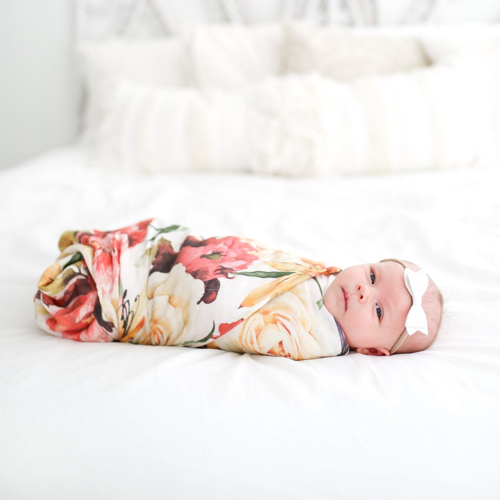 Posh Peanut - Muslin Bamboo Baby Swaddle Wrap - Autumn Floral