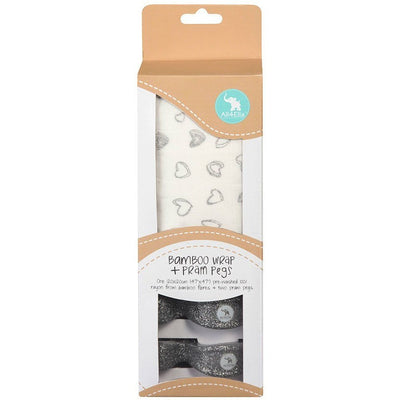 All4Ella Bamboo Baby Swaddle Wrap & Pram Peg Set - Silver Hearts - Swaddle - All4Ella - Afterpay - Zippay Carry Them Close