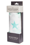 The Little Linen Company - Cotton Muslin Baby Swaddle - Teal Star
