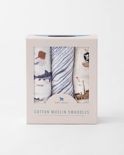 Little Unicorn - Cotton Muslin Baby Swaddle (Set 3) - Shark
