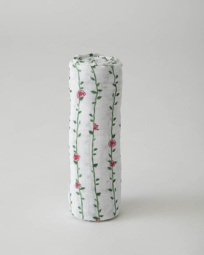 Little Unicorn - Cotton Muslin Baby Swaddle -  Rose Vine