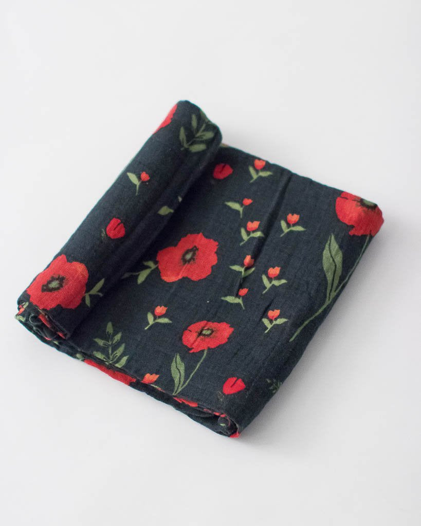 Little Unicorn - Cotton Muslin Baby Swaddle - Dark Summer Poppy