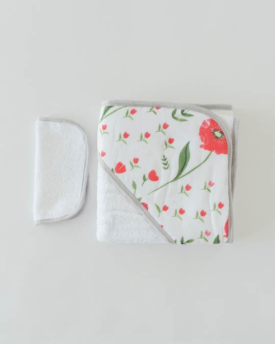 Little Unicorn - Hooded Towel and Wash Cloth Set - Summer Poppy