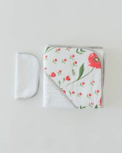 Little Unicorn - Hooded Towel and Wash Cloth Set - Summer Poppy