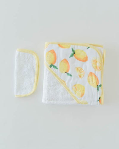 Little Unicorn - Hooded Towel and Wash Cloth Set - Lemon