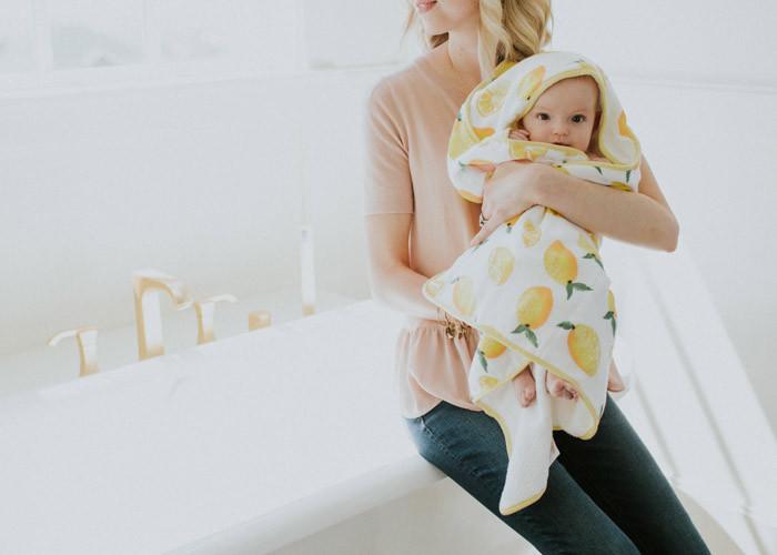 Little Unicorn Hooded Towel and Wash Cloth Set Lemon Carry Them Close
