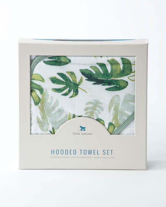 Little Unicorn - Hooded Towel and Wash Cloth Set - Tropical Leaf