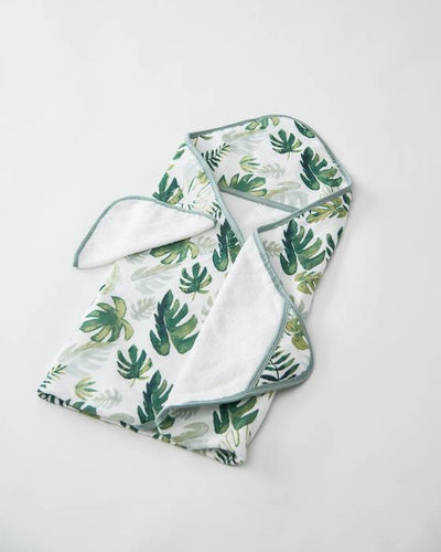 Little Unicorn - Hooded Towel and Wash Cloth Set - Tropical Leaf