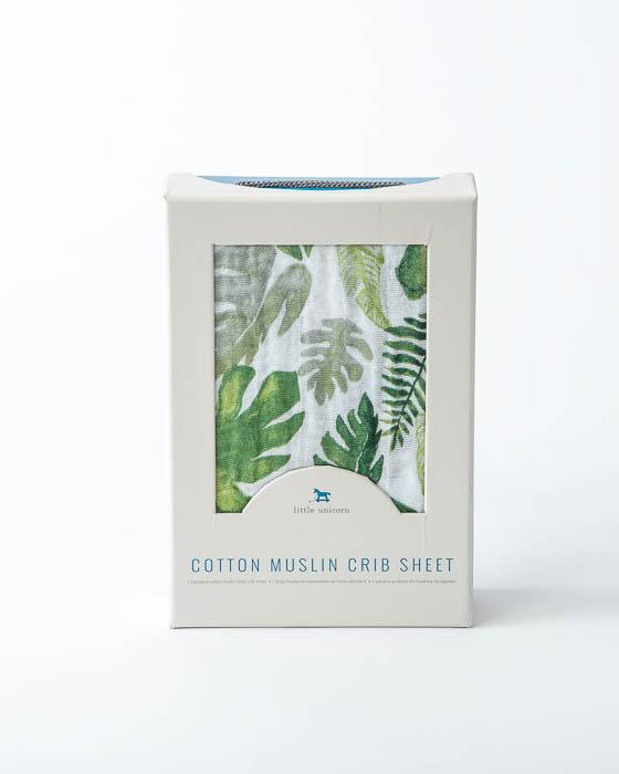 Little Unicorn - Cotton Muslin Cot Sheet - Tropical Leaf