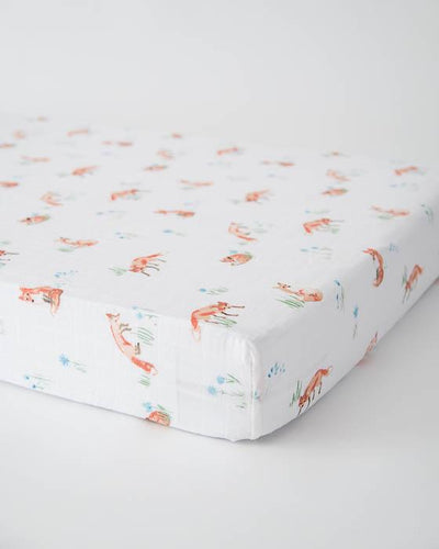 Little Unicorn - Cotton Muslin Cot Sheet - Fox