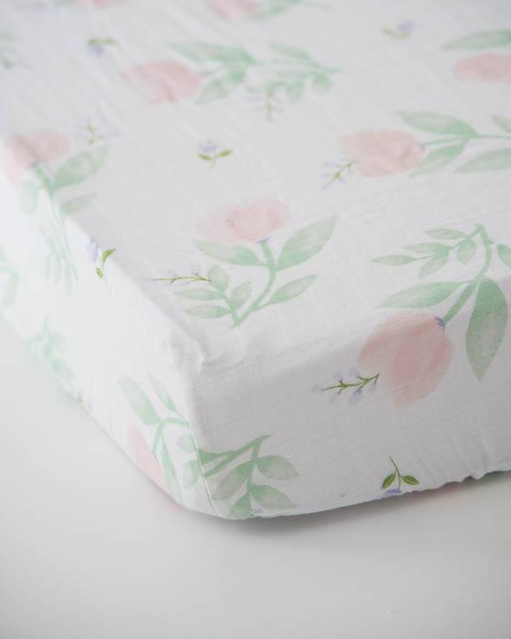 Little Unicorn - Cotton Muslin Cot Sheet - Pink Peony - Carry Them Close