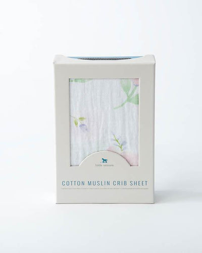 Little Unicorn - Cotton Muslin Cot Sheet - Pink Peony
