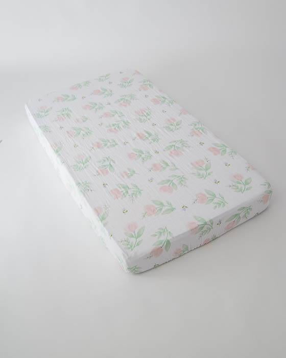 Little Unicorn - Cotton Muslin Cot Sheet - Pink Peony - Carry Them Close