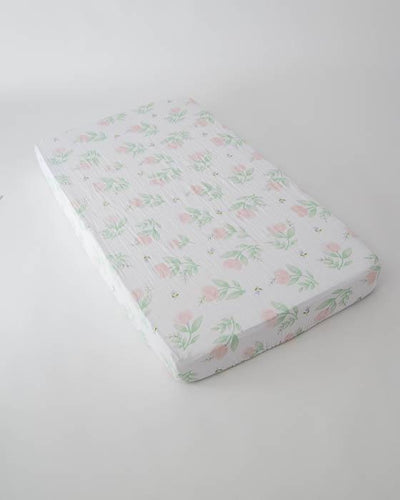 Little Unicorn - Cotton Muslin Cot Sheet - Pink Peony