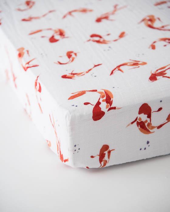 Little Unicorn - Cotton Muslin Cot Sheet - Fish Pond
