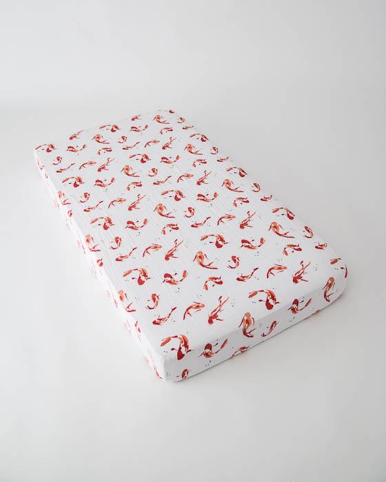Little Unicorn - Cotton Muslin Cot Sheet - Fish Pond