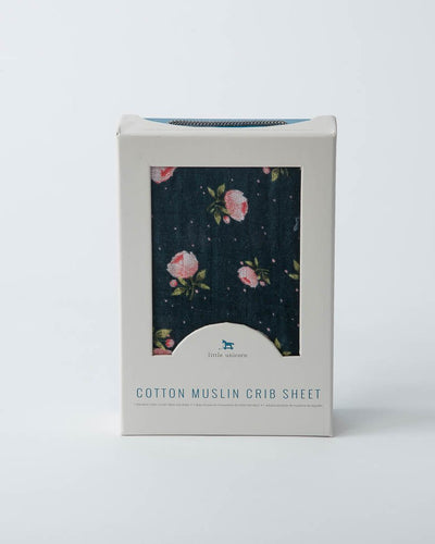 Little Unicorn - Cotton Muslin Cot Sheet - Midnight Rose