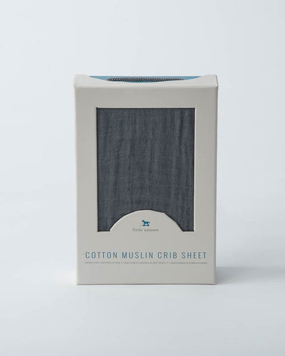 Little Unicorn - Cotton Muslin Cot Sheet - Charcoal