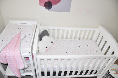 Little Turtle Baby - Fitted Cot Sheet - Pale Pink & Grey Spots