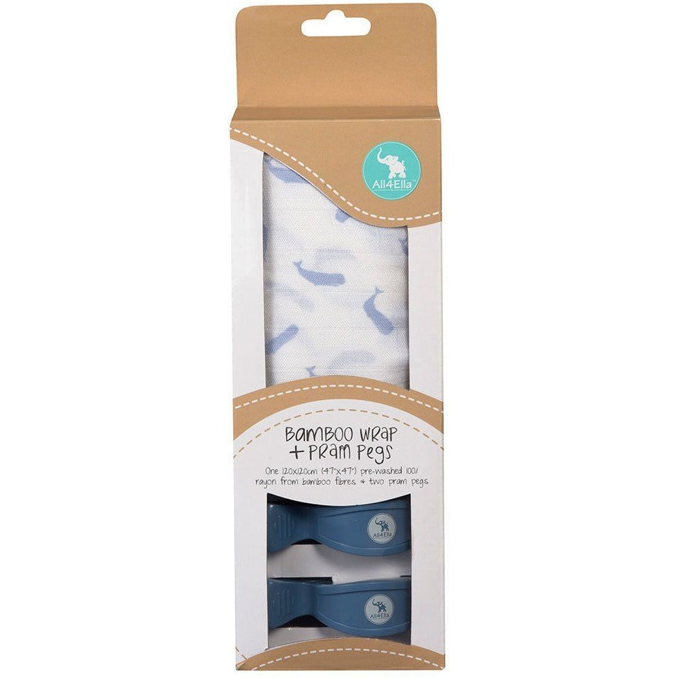 All4Ella Bamboo Baby Swaddle Wrap & Pram Peg Set - Whale - Swaddle - All4Ella - Afterpay - Zippay Carry Them Close